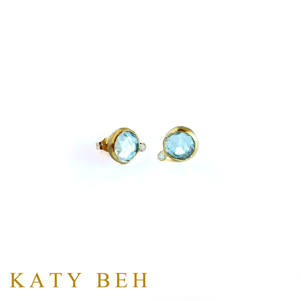 Beatrice Blue Topaz and Diamond Stud Earrings