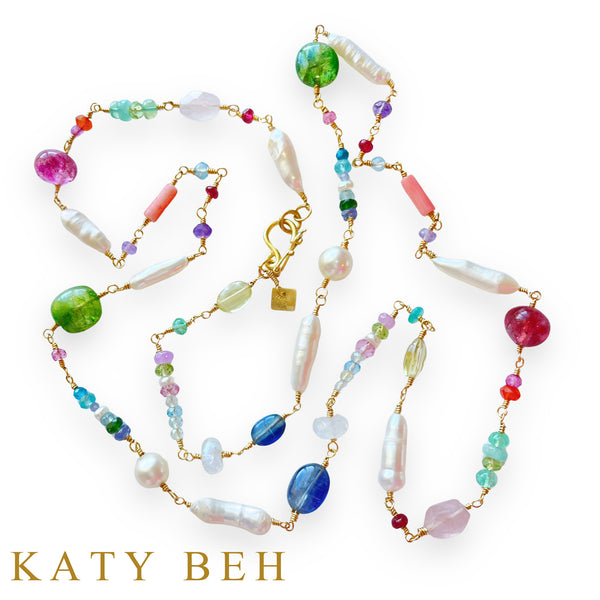 Karin Fancy Gemstone and Biwa Pearl Necklace