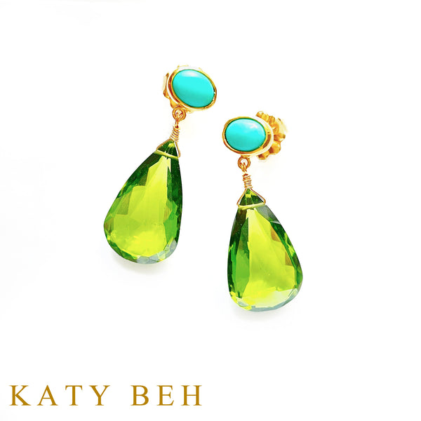 Maida Turquoise and Peridot Quartz Earrings