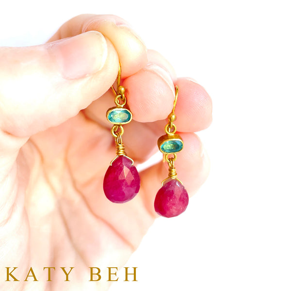 Vita Teal Apatite and Ruby Earrings